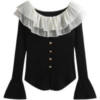 ราคา เสื้อถักสวมหัวคอปาดแขนกระดิ่งชายระบาย jzzdemm เสื้อ F ชาแนลเข้ารูปสำหรับผู้หญิง (20577395786)