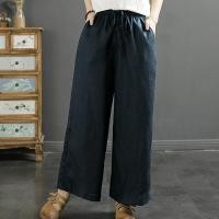 ราคา Plus Size Womens Solid Color Straight Black Blue Pants Elastic Waist Cotton Linen Casual Fashion Female Trousers (20846198830)