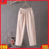 ราคา LeadingStar RC Authentic Summer Women Cotton Linen Harem Pants Fashion Solid Color Middle Waist Loose Large Size Straight Cropped Pants (20776518587)