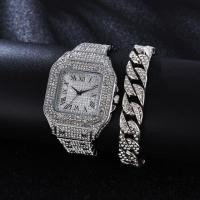 ราคา นาฬิกาควอตซ์สำหรับสุภาพสตรีหน้าปัดสี่เหลี่ยมลายเพชรเต็มนาฬิกาข้อมือผู้หญิงชุดสร้อยข้อมือเพชรแฟชั่น Reloj Mujer (19202145991)