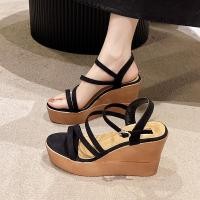 ราคา รองเท้าสานส้นแบนพื้นเกาหลีสำหรับผู้หญิงรองเท้าแตะส้นหน้าแฟชั่นผู้หญิง (19638638709)