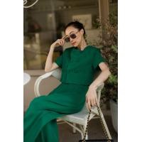 ราคา พร้อมส่ง ชุดเข้าเซท เสื้อครอปสูทแขนสั้น กางเกงขายาวทรงกระบอก งานป้ายvshop (19274926857)