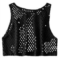 ราคา Mode Shop Womens Ultra short Mesh Hollow Perspective Round Neck Sleeveless Vest Tops (20034038235)