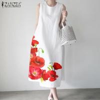 ราคา ZANZEA ชุดเดรสผู้หญิงชุดลำลองย้อนยุคแขนกุดลายดอกไม้เดรสแขนกุดทรงหลวมชายหาดวันหยุดฤดูร้อน 7 (21053590249)