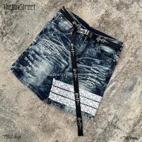 ราคา COD แถบmonogram Denim กางเกงยีนส์ขาสั้น Holdem Style แถบ นำเข้า Tab กางเกงยีนส์ Street กางเกงขาสั้น 3 (20756512016)