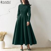 ราคา ZANZEA ชุดเดรสยาวสตรีสไตล์เกาหลีชุดเดรสกระโปรงบานผ้าลูกฟูกแขนยาวหรูหรา (10094714230)