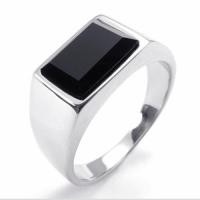 ราคา Fashion Classics Polished Black Onyx Stainless Steel Mens Ring jewelry Punk ring (14039850192)