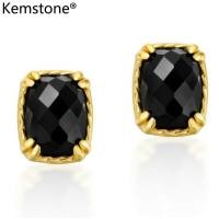 ราคา Kemstoneแฟชั่น 925 เงินสเตอร์ลิงชุบทองคริสตัลนิลต่างหูสตั๊ดสำหรับผู้หญิง (3658846125)