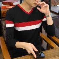 ราคา ผู้ชายคอวีเสื้อยืดฤดูใบไม้ร่วงผ้าฝ้ายแขนยาวเสื้อยืดสบายๆหลวมจุดต่ำสุดเสื้อยืด (16452086119)