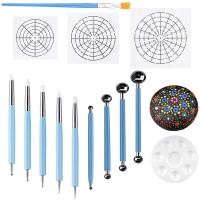 ราคา Set of 14 Mandala Dotting Stencil Tools Rock Painting Kit Dotting Tools Include Templates Paint Tray Mandala Tools (17327647524)