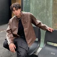 ราคา MAYCHEER แจ็กเก็ตหนังหนังแท้วินเทจเสื้อแจ็คเก็ตลายทางของแจ็คเก็ตรถจักรยานยนต์ผู้ชายใหม่แจ็กเก็ตหนังสไตล์อเมริกัน (20871773570)