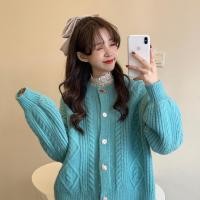ราคา เสื้อคาร์ดิแกนถักแขนยาวสีชมพูลายลูกพีชทรงหลวมสไตล์ชิวๆเสื้อตัวนอกผู้หญิงเสื้อไหมพรมสีฟ้าอ่อนใส่ด้านนอกสำหรับฤดูใบไม้ร่วงเสื้อคลุม (10405270621)