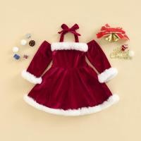 ราคา ② ชุดคริสต์มาสกำมะหยี่แขนยาวปัก Halterneck Backless Patchwork Holiday Dress (16274215209)