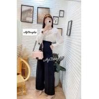 ราคา กางเกงขายาว กางเกงเอวสูง ขากระบอกใหญ่ ผ้าzara (18413705478)