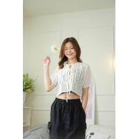 ราคา Ribbon top เสื้อผูกโบว์ผ้าลูกไม้ แขนสั้น สีขาว สีดำ (20608335479)