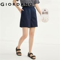 ราคา GIORDANO ผู้หญิง ผ้าฝ้ายลินินธรรมชาติทอกระเป๋าแพทช์ใหญ่เอวยางยืดกางเกงขาสั้นลำลองบาง Free Shipping 05403009 (18510727030)