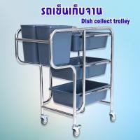 ราคา รถเข็นเก็บจาน รถเคลียร์จาน รถเข็นศูนย์อาหารพร้อมกระบะ 3 ชั้นและถังขยะ รถเข็นสเตนเลส 3ชั้น (12131259504)