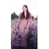 ราคา used ypy ฟรีไซส์ เดรสยาวแม่อั้มชมพูดอกไขว้อก ผูกเชือก ยาว48 (20838993255)