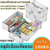 ราคา COD กรุงเทพจัดส่งสินค้า กล่องใส่ยาอลูมิเนียม 12 14 นิ้ว กล่องปฐมพยาบาล กล่องยา สีเงิน Portable First Aid Kit Storage Box with Shoulder Belt (21053021921)