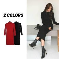 ราคา Sale80 ชุดเดรสไหมพรมผ้าร่อง แขนยาว คอเต่า ทรงสวยเข้ารูป ผ้ายืดได้เยอะมาก (19595694501)