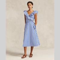 ราคา Sale Polo Ralph Lauren ชุดเดรสผู้หญิง Dress Striped Ruffled Cotton Wrap Dress รุ่น WMPODRSNF020062 สีหลากสี (20853841246)