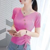 ราคา ส่งเร็ว Kaykai Shop พร้อมส่ง เสื้อคอวีแขนสั้น แต่งกระดุมด้านหน้า เชือกรูดด้านล่าง A070 (21167567562)