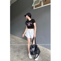 ราคา เสื้อยืดสีขาว เสื้อครอปยืดรัดรูปแขนสั้น สกรีนลาย แขนสั้นสีขาวรัดนม (20968448993)