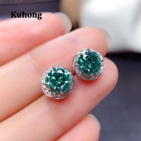 ราคา Kuhong ต่างหูเม็ดกลมเพชร CZ สีเงินทรงกลมสีเขียวทรงดอกไม้ที่สง่างามเรียบง่ายเครื่องประดับ Tindik Telinga ของผู้หญิงเครื่องประดับใหม่ (18025635421)