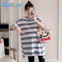 ราคา Pregnant womens summer dress skirt new long striped T shirt top fashion mother pregnant dress (16568243131)