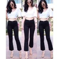 ราคา TwiceJeans ยีนส์ขาม้าเต่อ ปลายขาตัด ผ้ายืด สีดำ (6721714618)