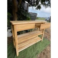 ราคา CProduct โต๊ะเก็บของในครัวไม้สัก 40x120สูง90ซม โต๊ะลิ้นชักคู่ โต๊ะเคาน์เตอร์ บาร์เครื่องดื่ม ชั้นวางของไม้3ชั้น งานไม้ดิบไม่ทำสี CPRO 306 (20899431629)