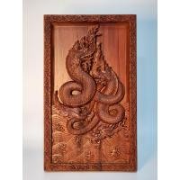 ราคา ไม้สักแกะสลัก ภาพนาคเกี้ยว ขนาด 20 x 33 cm ขข (20603129402)