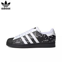ราคา กล่องต้นฉบับ Adidas Original Superstar Logo รองเท้าผ้าใบกันลื่นสำหรับผู้ชายและผู้หญิงพิมพ์ลายเต็ม สีขาวและสีดำ (20122957042)