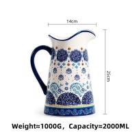 ราคา OMK Blue Talavera ชุดเซรามิก2000มล เหยือกน้ำเย็น เหยือกน้ำ (19846068524)