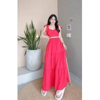 ราคา เซท2ชิ้น ชุดเซทงานใส่ไปทะเลคาเฟ่ เสื้อครอปผูกไหล่ กระโปรงยาวระบายทรงขนมชั้น (15303025119)