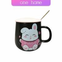ราคา One Home แก้วกาแฟเซรามิก ถ้วยนม กาแฟ ฝาปิดคละสี เเถมช้อน Tableware (17228214282)