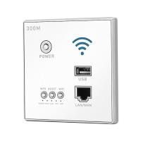 ราคา 300Mbps In Wall Wireless Router AP Access Point WiFi Router LAN Network Switch WiFi AP Router with WPS Encryption USB Socket Black (13771855543)