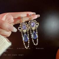 ราคา 925 เข็มเงินคริสตัลประกายเพชรมุกพู่ต่างหูสไตล์พระราชวังวินเทจ925 Silver Needle Crystal Sparkling Diamond Pearl Tassel Earrings Vintage Palace Style Earrings (6754978958)