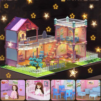 ราคา บ้างของเล่นตุ๊กตา มีไฟLEDสาวบ้านต๊กตา มีเฟอร์นิเจอร์ ของเล่นบ้านบาร์บี้ ชุดสำหรับBarbie ของเล่นบ้านชุดปราสาทเจ้าหญิง บ้านตุ๊กตาDIY (7608906482)