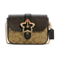 ราคา กระเป๋าสะพาย Coach แท้ หนังแท้ และ Coated canvas ทรงสวยหรู รุ่นใหม่ สีสวย COACH C7013 Gemma Crossbody In Blocked Signature Canvas With Star Buckle Khaki Brown (20529851656)