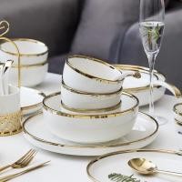 ราคา BAIFA ชุดจานชามเซรามิค จาน ชาม ถ้วย ช้อน สไตล์ยุโรป หรูหราเซรามิคสีขาวขอบทอง 9ชิ้น ชุด (17931603893)