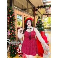 ราคา สาวอวบ เดรสสาวอวบ เดรสสายเดี่ยว ซีทรุแขนยาว ลายจุด อก 38 40 42 44 45 (21170146365)