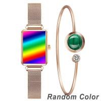 ราคา ผู้หญิง วินเทจ หน้าปัดสี่เหลี่ยม ชุดสร้อยข้อมือนาฬิกา สไตล์หรูหรา นาฬิกาข้อมือควอทซ์ พร้อมสายหนัง ตาข่ายโลหะ (9953851989)