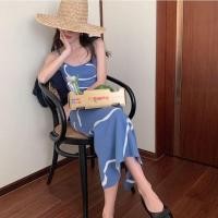ราคา ชุดเดรสสายเดี่ยว ไหมพรม 3สี ลายคลื่นผ้ายืดกำลังดี สินค้าพร้อมส่ง 28102 C (19254811447)