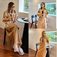 ราคา เซท3ชิ้น เสื้อเชิ้ตแขนสั้นครอป กระโปรงยาวทรงเอ เข็มขัด ชุดเซ็ท ชุดเซต (19670493034)