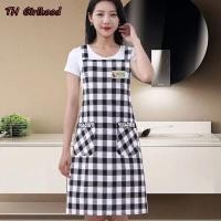 ราคา TH Girlhood ผ้ากันเปื้อนผ้าฝ้ายลินินชุดครัวผ้ากันเปื้อน Creative Ladies Plaid Dining Apron (19297354467)