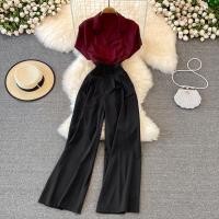 ราคา จั๊มสูทคอวีฤดูร้อนแฟชั่นสำหรับผู้หญิงชุดจั้มสูทหรูหราเกาหลีกางเกงขาม้าตรงอัดพลีทเอวสูงลำลอง (20690487001)