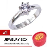 ราคา Tips Gallery แหวนเงินแท้ 925 หุ้มทองคำขาว แหวน เพชร CZ Hearts Arrows 0 5 กะรัต รุ่น Solitaire Diamond Design TRS055 ฟรี กล่องจิวเวลรีพร้อมโบว์น่ารักสวยหรู (4372622479)