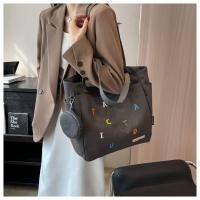 ราคา กระเป๋าผ้าแคนวาสปักตัวอักษรญี่ปุ่นกระเป๋าถือไหล่เดียวแบบสบาย ๆ (20803724558)