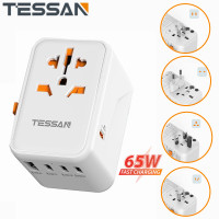 ราคา TESSAN 65W PD Fast Charging Universal Adapter with Type C USB A International Type C Adaptor Universal Adapter Worldwide Travel Adapter All in one Outlet Adapter Converter USA to Europe UK EU AUS Type